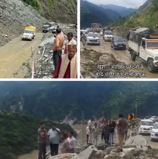 Traffic moving on Chandigarh Manali highway on August 29, 2025